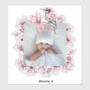 Sticker Cadre personnalisé d'oiseau et de fleurs pour ajou