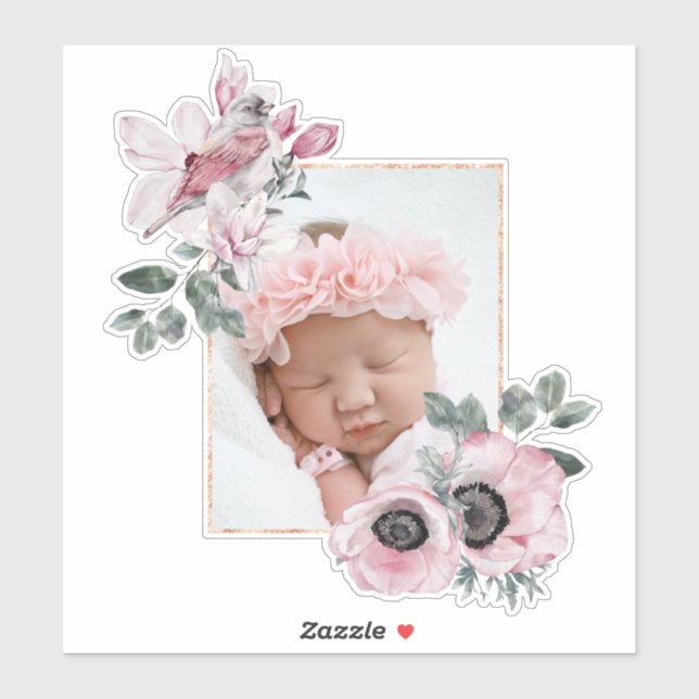 Sticker Cadre personnalisé d'oiseaux et de fleurs pour ajo (Feuille)