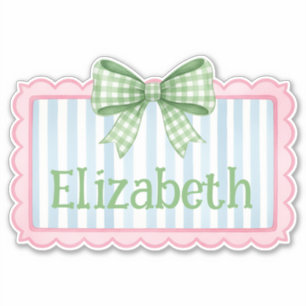 Sticker Cadre rose et bleu avec un nœud en vichy vert