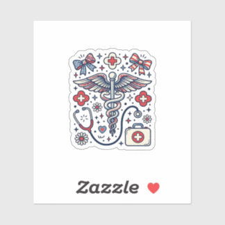 Sticker Caducée Médical Vintage Nurse Patriotique Vecteur
