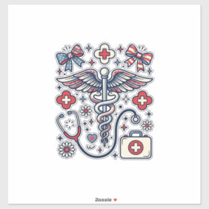 Sticker Caducée Médical Vintage Nurse Patriotique Vecteur 