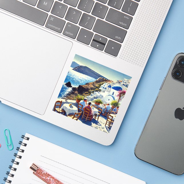 Sticker Café à Santorin (Ordinateur portable avec iPhone)