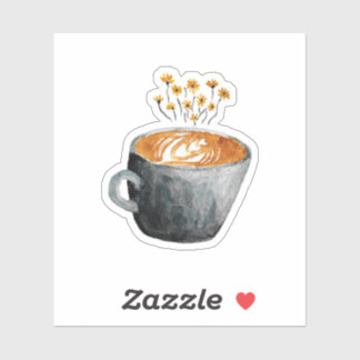 Sticker Café Cappuccino Et Mini Fleurs
