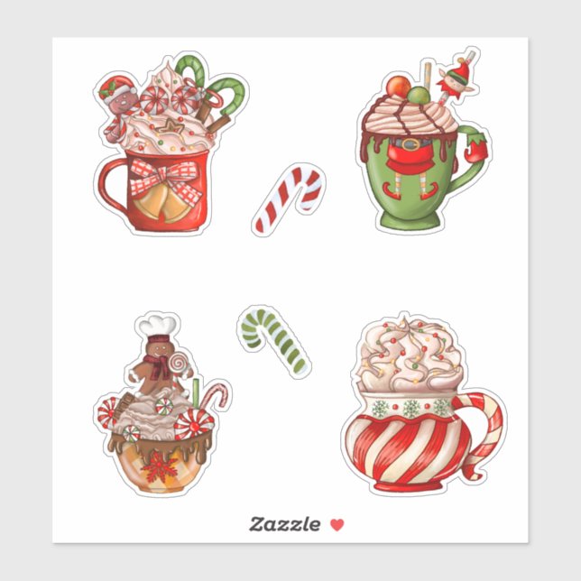 Sticker Café de Noël et crème fraîche dans de mignonettes (Feuille)