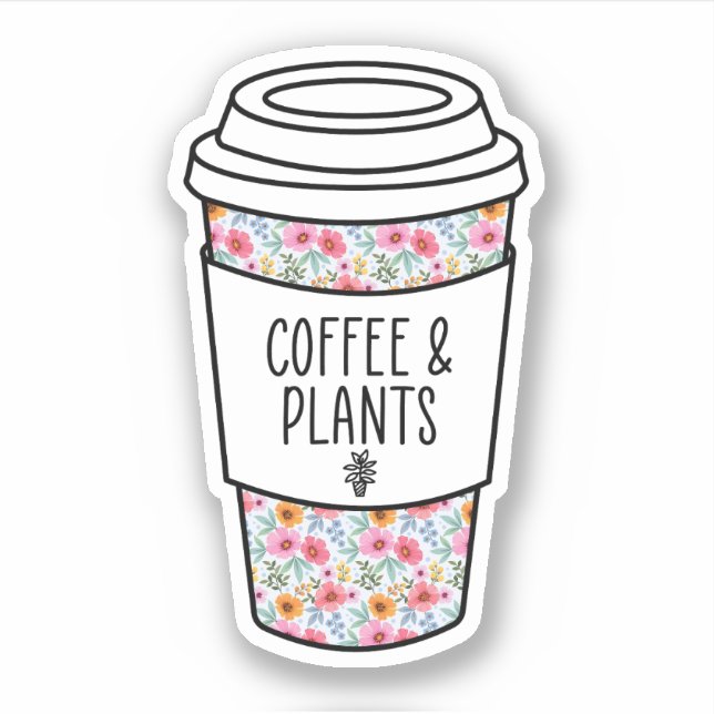 Sticker Café et Plante, Dame Plante, Cadeau de jardinage (Devant)
