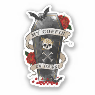 Sticker Café gothique et crâne avec Rose rouge