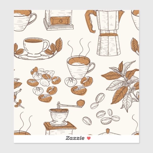 Sticker Café motif et matières premières (Feuille)
