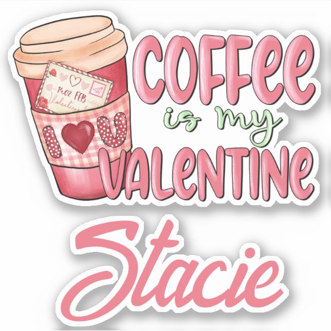 Sticker Café rouge rose Mon Valentine Nom (Devant)