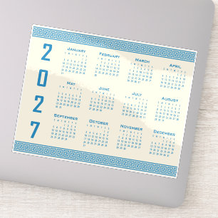 Sticker Calendrier 2027, Frette Grecque, Bleu sur Latte Co