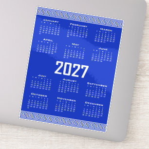 Sticker Calendrier 2027, Frise grecque, Blanc sur bleu gre