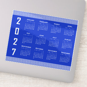Sticker Calendrier 2027, Frise grecque, Blanc sur bleu gre