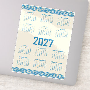 Sticker Calendrier 2027, Frise grecque, Bleu sur Latte cos