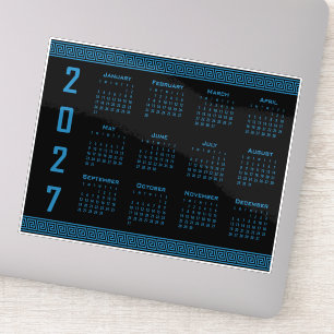 Sticker Calendrier 2027, Frise Grecque, Cosmos Bleu sur Fo