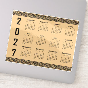 Sticker Calendrier 2027, Frise Grecque, Noir sur Beige