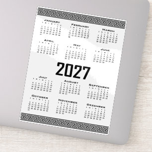 Sticker Calendrier 2027, Frise Grecque, Noir sur Blanc