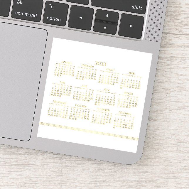 Sticker Calendrier annuel 2023 d'or Art déco blanc (Détail)