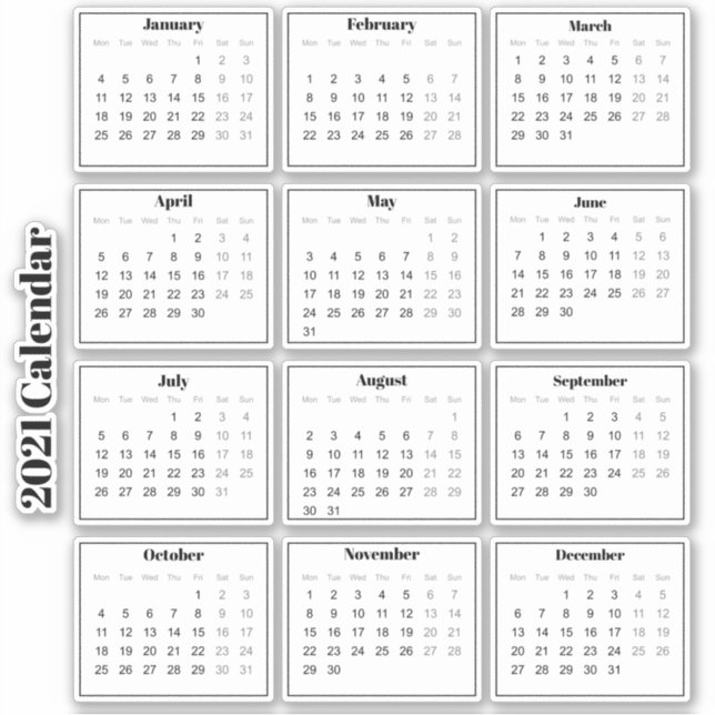 Sticker Calendrier du planificateur moderne Mini noir et b (Devant)