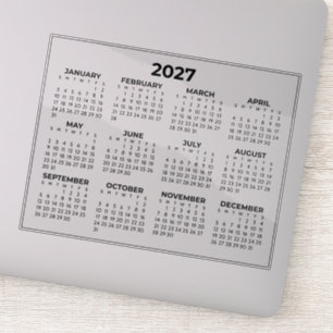 Sticker Calendrier Horizontal 2027 Année Complète Noir Et 