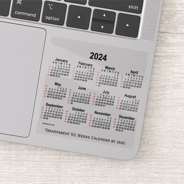Sticker Calendrier transparent de 52 semaines 2024 par Jan (Détail)