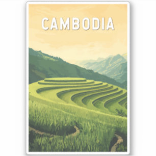 Sticker Cambodge Illustration Voyage Art Vintage