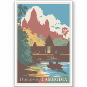 Sticker Cambodge Temple Illustration Voyage Art Vintage