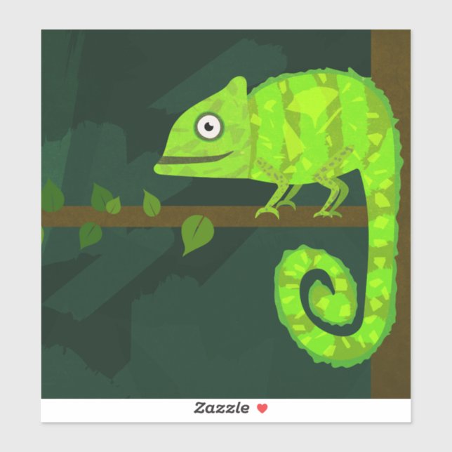 Sticker Caméléon vert mignon (Feuille)