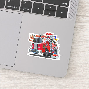 Sticker Camion de feu de Noël de dessin animé