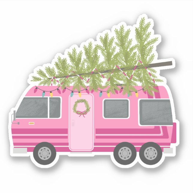 Sticker Camion RV Rose Arbre de Noël (Devant)