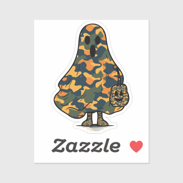 Sticker Camouflage orange et vert Fantôme et Citrouille (Feuille)