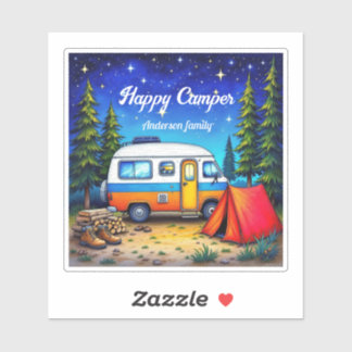 Sticker Camper Camping Blue Green Aquarelle