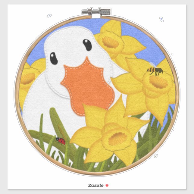 Sticker Canard et jonquilles | Broderie Hoop Felt Look Cut (Feuille)