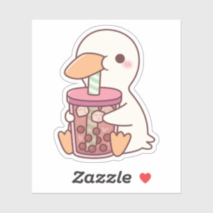Sticker Canard mignon buvant du thé aux perles