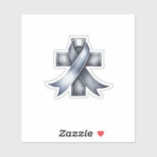Sticker Cancer du cerveau Ruban gris avec croix