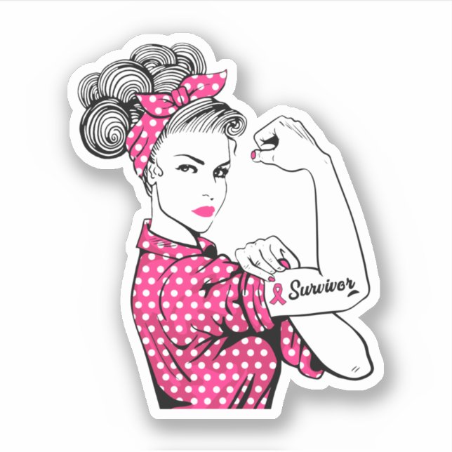Sticker Cancer du sein Survivant Rosie Riveter Rose (Devant)