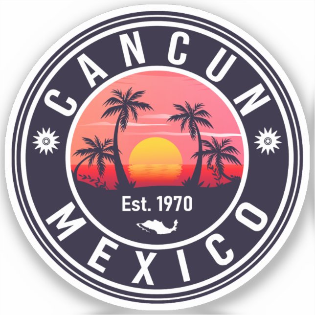 Sticker Cancun Mexique Palm Tree Vintage voyage Souvenir (Recto)
