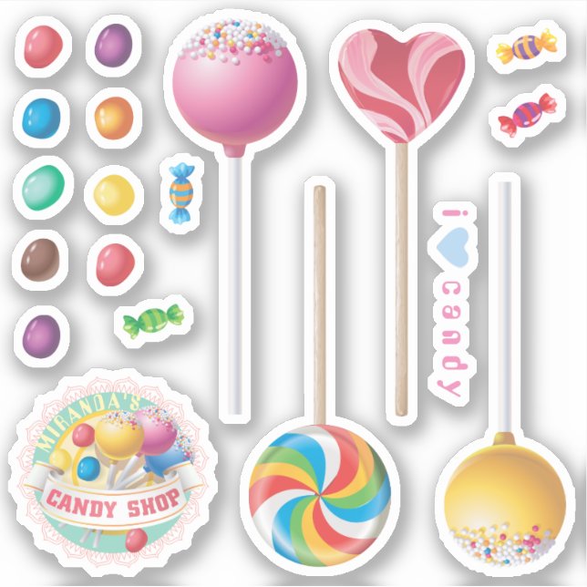 Sticker Candy shop emblème lollipopes gelée fèves bonbons (Devant)