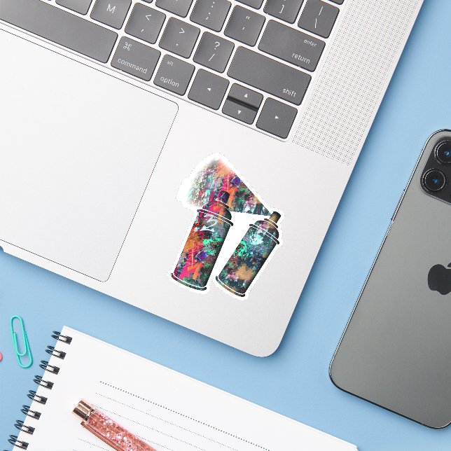 Sticker Canettes en Spray Graffiti (Ordinateur portable avec iPhone)