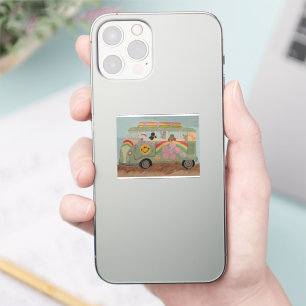 Sticker Caniches dans une camionnette hippie