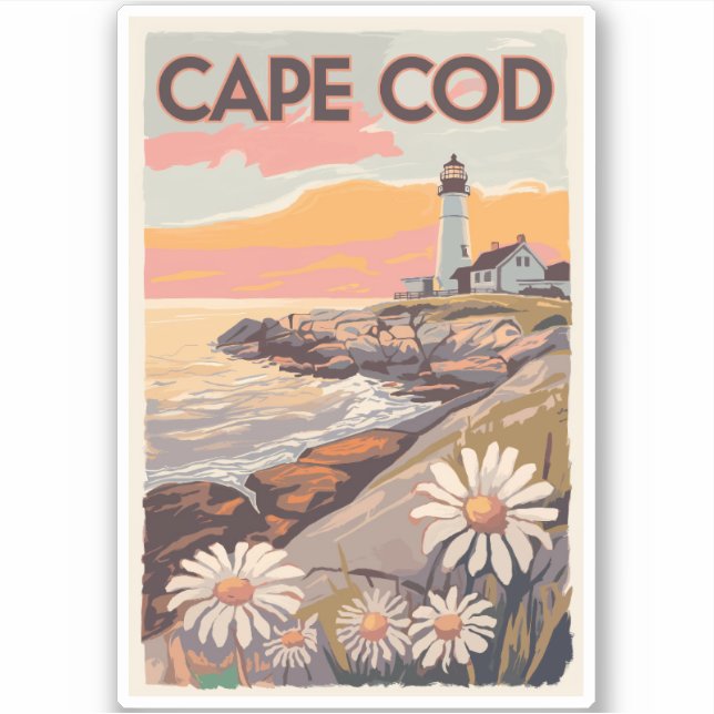 Sticker Cape Cod Massachusetts Peinture Art Voyage Retro (Devant)