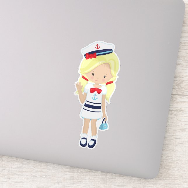 Sticker Capitaine de bateau, Skipper, mignonne fille, chev (Détail)