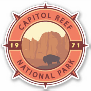 Sticker Capitol Reef National Park Bison Retro Compass