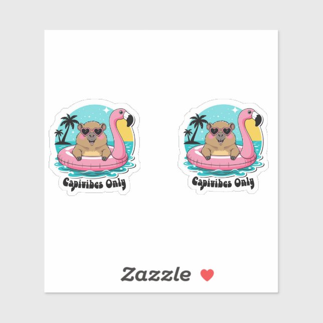 Sticker Capivara Estilosa no Verão com Boia Rosa (Feuille)