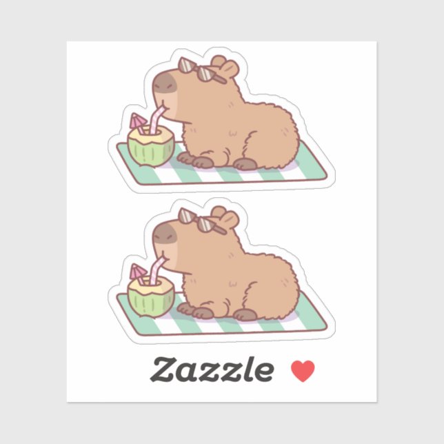 Sticker Capybara décontracté buvant du jus de coco (Feuille)