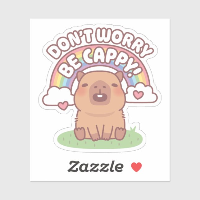 Sticker Capybara mignonne avec arc-en-ciel Ne vous inquiét (Feuille)