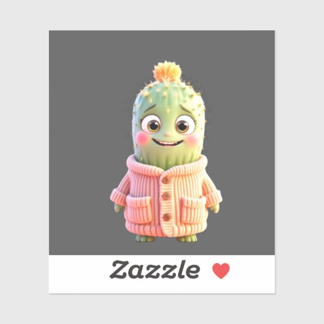 Sticker Caractère adorable Cartoon Cactus (Feuille)