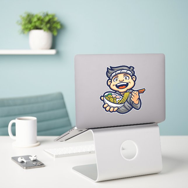 Sticker Caractère de dessin de garçon Ramen (Ordinateur portable sur le bureau)