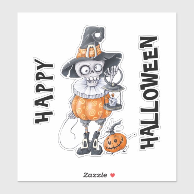 Sticker Caractère d'Halloween effrayant avec texte personn (Feuille)