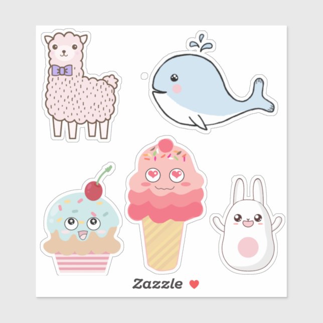 Sticker Caractères Cute Kawaii (Feuille)