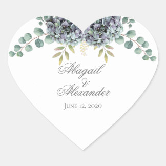 Sticker cardiaque Purplish Hydrangeas Eucalyptus