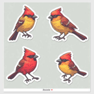 Sticker Cardinal Rouge et Oiseau Chanteur Set de cadeaux p